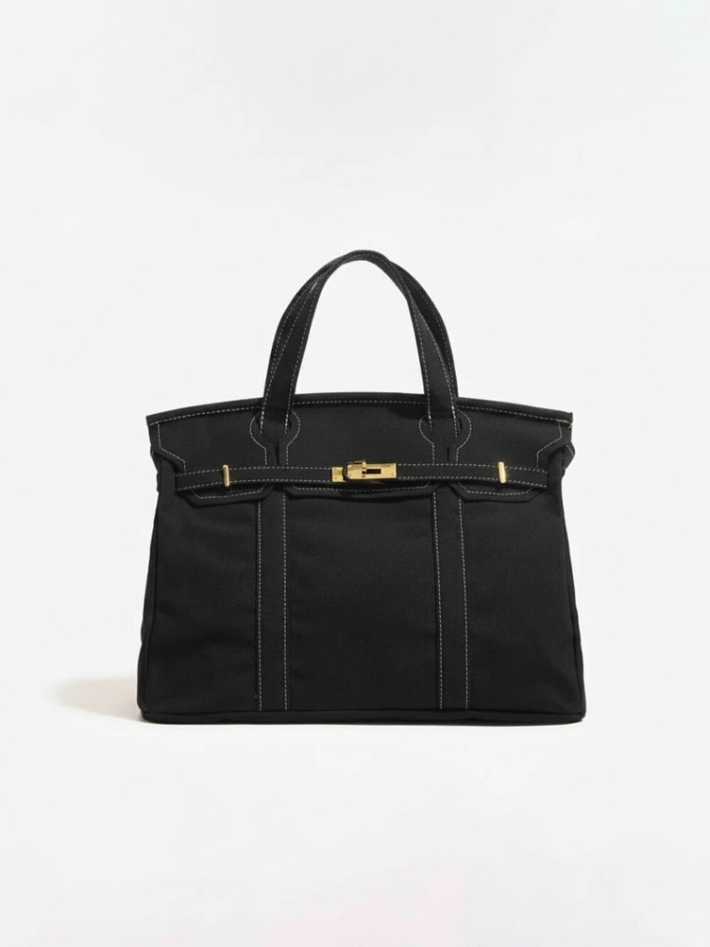 The Boatkin Canvas Tote Bag - Vintage Stylish Spacious in Black w/ Gold Buckle